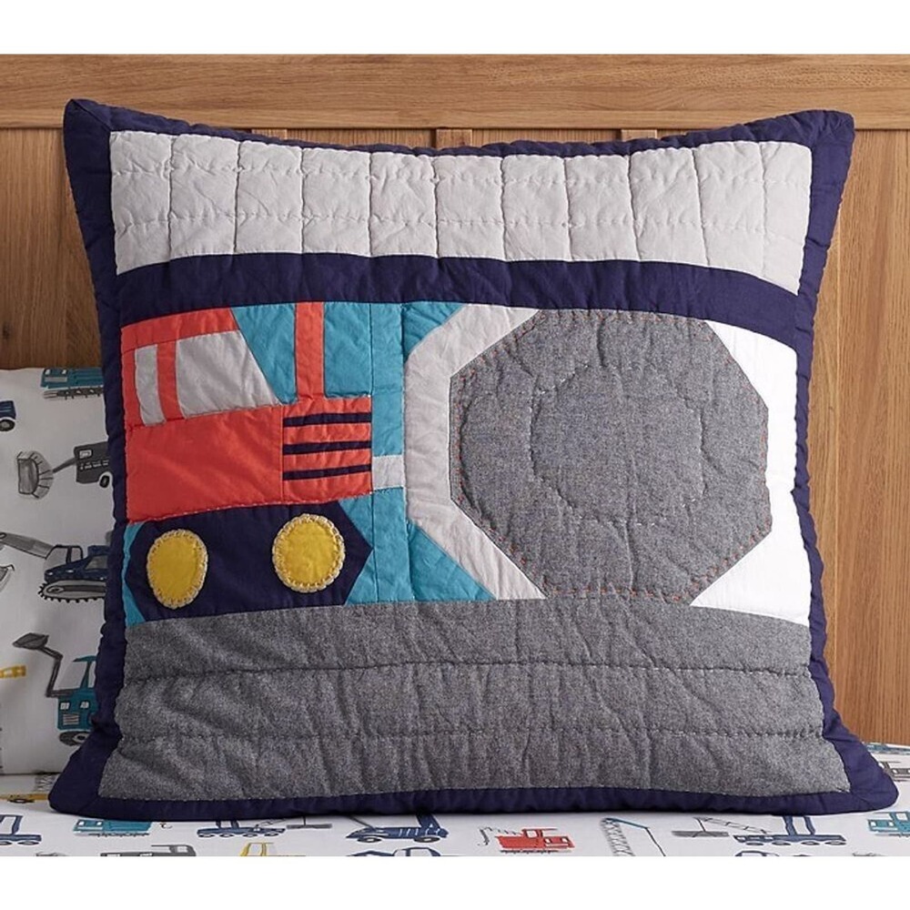 NWT POTTERY BARN Kids‎ Jax Construction Reversible Euro Quilted Sham 26in x 26in